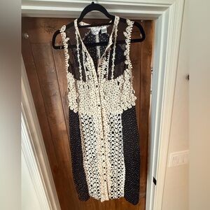 Anthropologie Black and Cream Lace Midi Dress